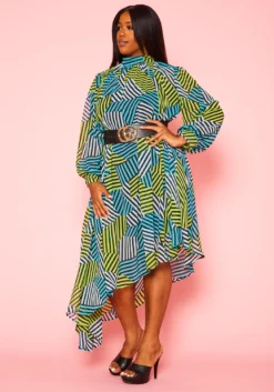 Plus Size Multi Striped Asymmetric Maxi Dress -Asoph Fashion Shop 2020934 001 2