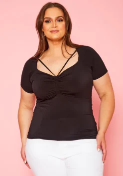 Plus Size Ruched Strappy Front Top