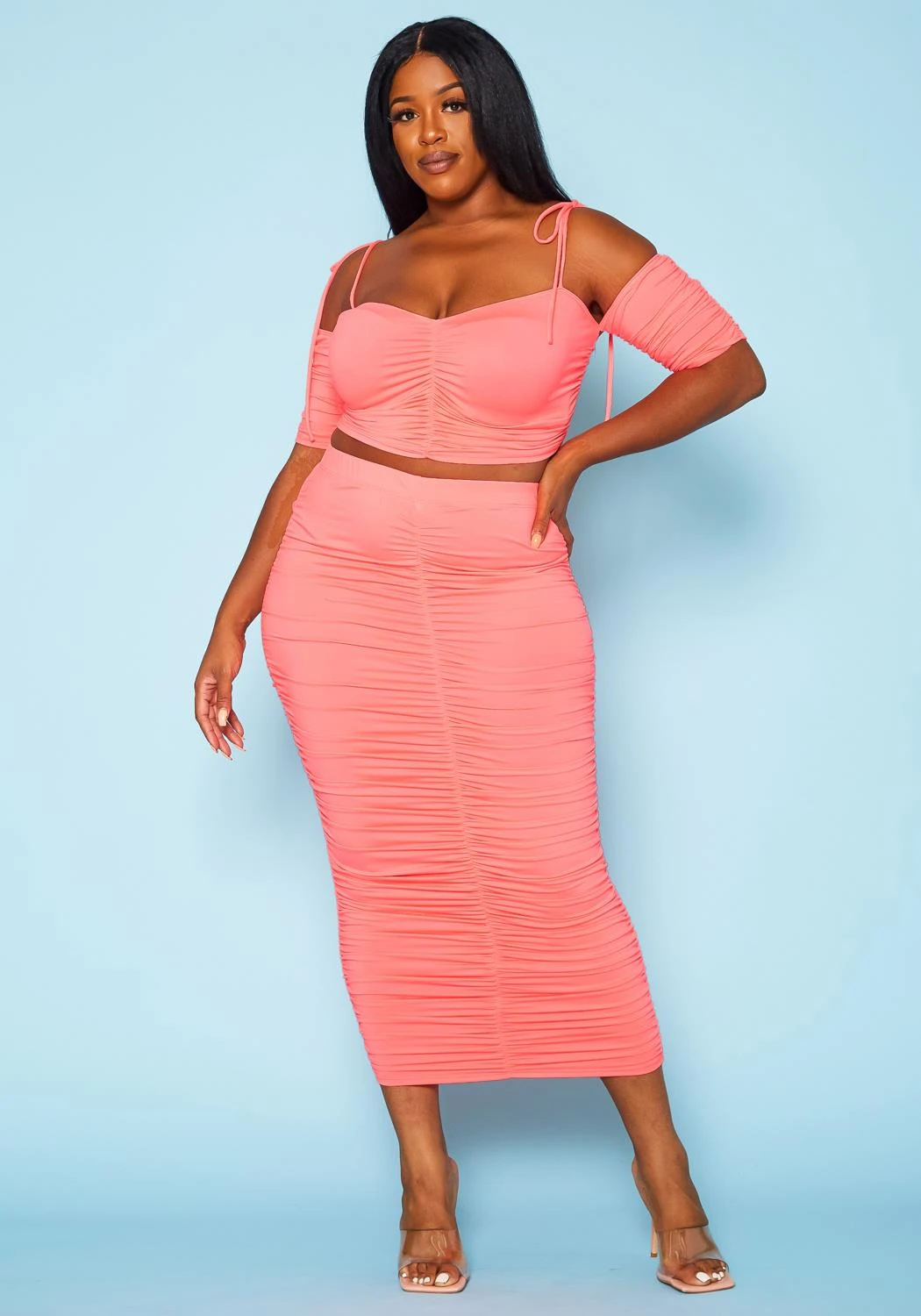 Plus Size Ruched Crop Top & Skirt Two Piece Set 2 Plus Size Ruched Crop Top & Skirt Two Piece Set - Image 2
