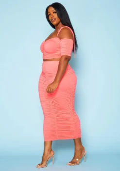 Plus Size Ruched Crop Top & Skirt Two Piece Set 9 Plus Size Ruched Crop Top & Skirt Two Piece Set -Asoph Fashion Shop 2020940 002 3