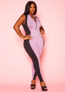 Plus Size Color Block Bodycon Jumpsuit -Asoph Fashion Shop 2020942 001 1