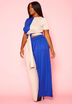 Plus Size Color Splice Crop Top & Pants Set -Asoph Fashion Shop 2020943 002 2