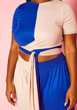 Plus Size Color Splice Crop Top & Pants Set -Asoph Fashion Shop 2020943 002 4
