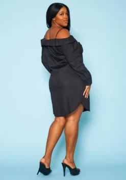 Plus Size Off Shoulder Button Front Mini Dress -Asoph Fashion Shop 2020945 001 3