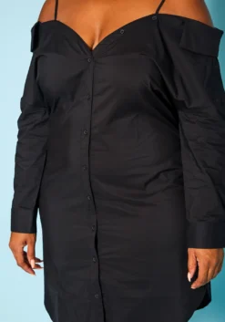 Plus Size Off Shoulder Button Front Mini Dress -Asoph Fashion Shop 2020945 001 4