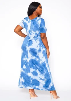 Plus Size Tie Dye V-Neck Short Sleeve Maxi Dress -Asoph Fashion Shop 2020960 001 4