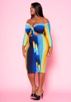 Plus Size Gradient Print Tie Front Bodycon Dress -Asoph Fashion Shop 2020972 002 3