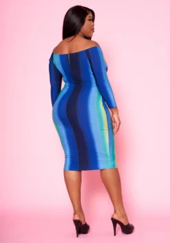 Plus Size Gradient Print Tie Front Bodycon Dress -Asoph Fashion Shop 2020972 002 4