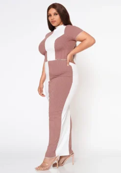 Plus Size Color Block Crop Top & Skirt Set -Asoph Fashion Shop 2020974 003 2