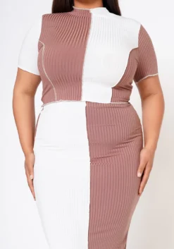 Plus Size Color Block Crop Top & Skirt Set -Asoph Fashion Shop 2020974 003 4