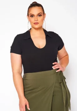 Plus Size Open Collar Ribbed Bodysuit -Asoph Fashion Shop 2020983 001 2