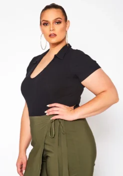 Plus Size Open Collar Ribbed Bodysuit -Asoph Fashion Shop 2020983 001 3