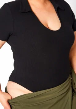 Plus Size Open Collar Ribbed Bodysuit -Asoph Fashion Shop 2020983 001 5