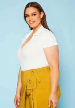 Plus Size Open Collar Ribbed Bodysuit -Asoph Fashion Shop 2020983 002 2