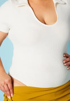 Plus Size Open Collar Ribbed Bodysuit -Asoph Fashion Shop 2020983 002 4