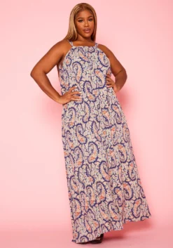 Plus Size Paisley Print Maxi Flare Dress -Asoph Fashion Shop 2020989 001 1
