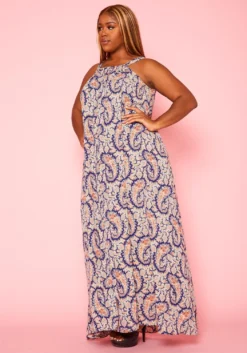 Plus Size Paisley Print Maxi Flare Dress -Asoph Fashion Shop 2020989 001 3