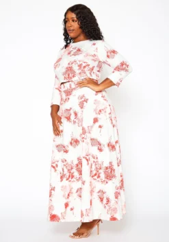 Plus Size Antique Floral Print Crop Top & Maxi Skirt Set -Asoph Fashion Shop 2020990 001 4