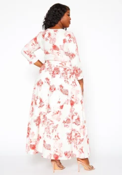 Plus Size Antique Floral Print Crop Top & Maxi Skirt Set -Asoph Fashion Shop 2020990 001 5