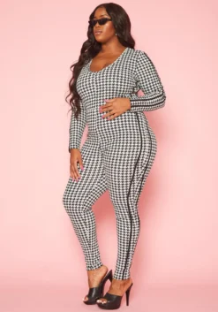 Plus Size Houndstooth Plaid Jumpsuit -Asoph Fashion Shop 2021000 001 3