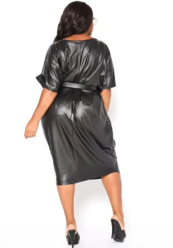 Plus Size Faux Leather Oversized Shirt Dress -Asoph Fashion Shop 2021004 001 1