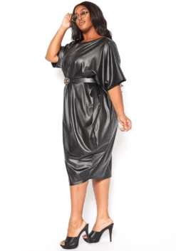 Plus Size Faux Leather Oversized Shirt Dress -Asoph Fashion Shop 2021004 001 5