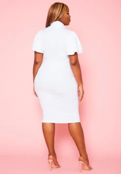 Plus Size Front Collar Tie Bodycon Midi Dress -Asoph Fashion Shop 2021005 002 3