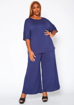 Plus Size Relaxed Fit Top & Flare Pants Set -Asoph Fashion Shop 2021006 002 0