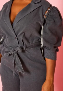 Plus Size Glitter Lace Up Denim Romper -Asoph Fashion Shop 2021008 001 5