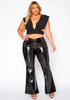 Plus Size PU Leather Low Rise Flare Pants -Asoph Fashion Shop 2021013 001 2