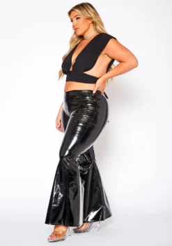 Plus Size PU Leather Low Rise Flare Pants -Asoph Fashion Shop 2021013 001 3