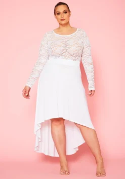 Plus Size Floral Lace High Low Flare Dress