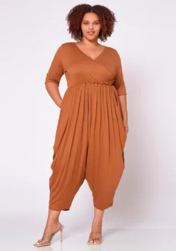 Plus Size Short Sleeve Harem Jumpsuit