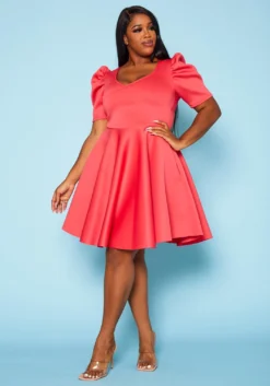 Plus Size Puff Sleeve Flare Mini Dress -Asoph Fashion Shop 2021049 004 2