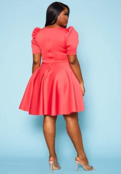 Plus Size Puff Sleeve Flare Mini Dress -Asoph Fashion Shop 2021049 004 4