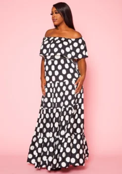 Plus Size Polka Dot Print Flare Maxi Dress -Asoph Fashion Shop 2021055 001 2