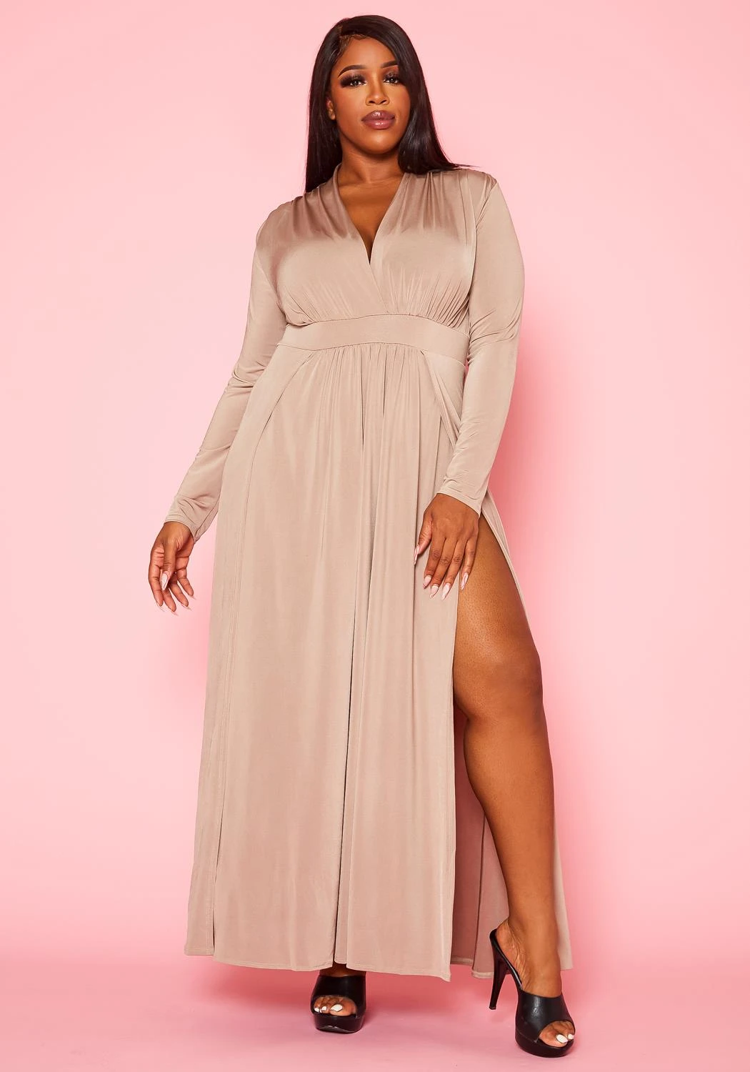 Plus Size Double Slit Flare Maxi Dress 2 Plus Size Double Slit Flare Maxi Dress - Image 2