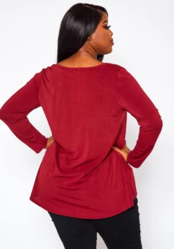 Plus Size V Neck Long Sleeve Top -Asoph Fashion Shop 2021063 002 3
