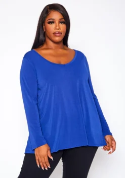 Plus Size V Neck Long Sleeve Top