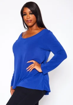 Plus Size V Neck Long Sleeve Top -Asoph Fashion Shop 2021063 004 2