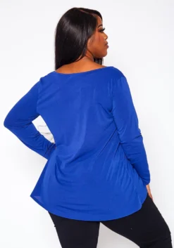 Plus Size V Neck Long Sleeve Top -Asoph Fashion Shop 2021063 004 3