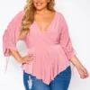 Plus Size Surplice Shirred Sleeve Peplum Blouse