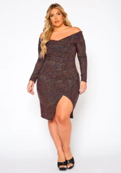 Plus Size Sequin Off Shoulder Midi Dress -Asoph Fashion Shop 2021091 001 2