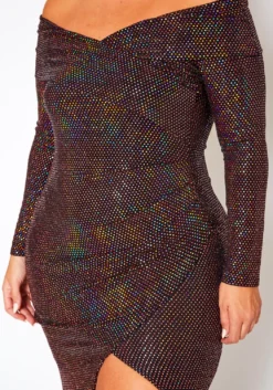 Plus Size Sequin Off Shoulder Midi Dress -Asoph Fashion Shop 2021091 001 5