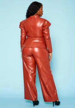 Plus Size Faux Leather Peplum Top & Pants Set -Asoph Fashion Shop 2021099 001 4