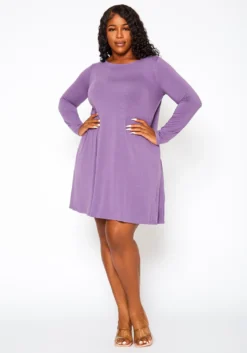 Plus Size Long Sleeve Flare Mini Dress