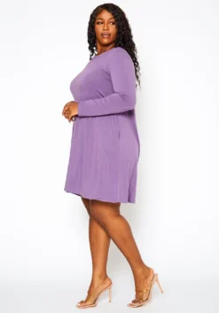 Plus Size Long Sleeve Flare Mini Dress -Asoph Fashion Shop 2021103 006 2