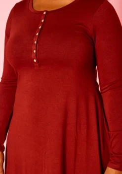 Plus Size Button Hem Long Sleeve Flare Mini Dress -Asoph Fashion Shop 2021104 003 4