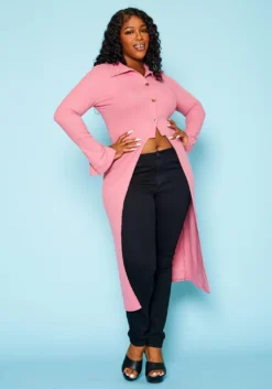 Plus Size Split Front Duster Cardigan