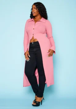 Plus Size Split Front Duster Cardigan -Asoph Fashion Shop 2021108 001 2